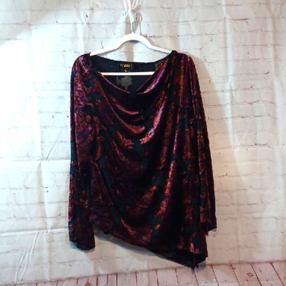 Studio I Y2K Whimsigoth Mesh Burn Out  Velvet  Witchy  Asymmetrical Top  Sz 18